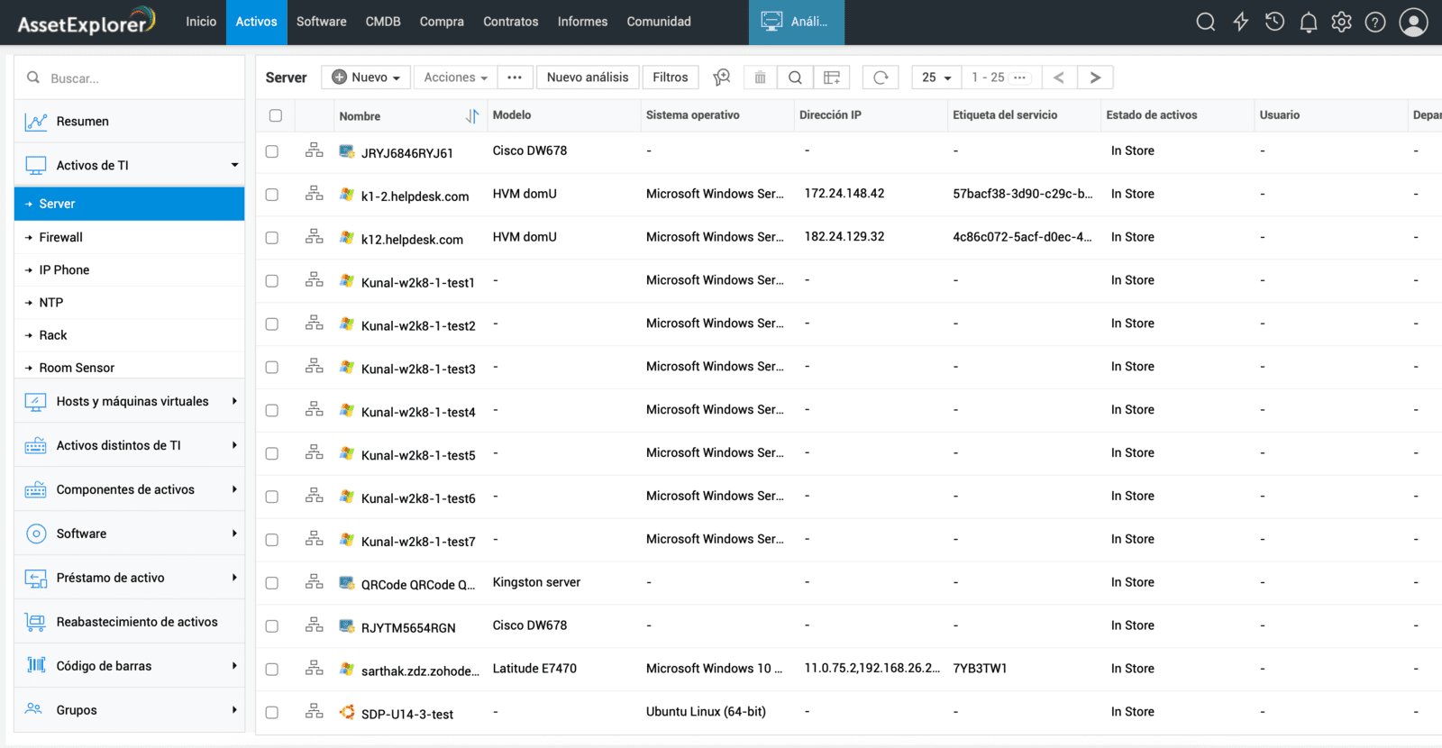 Interfaz Web ManageEngine AssetExplorer